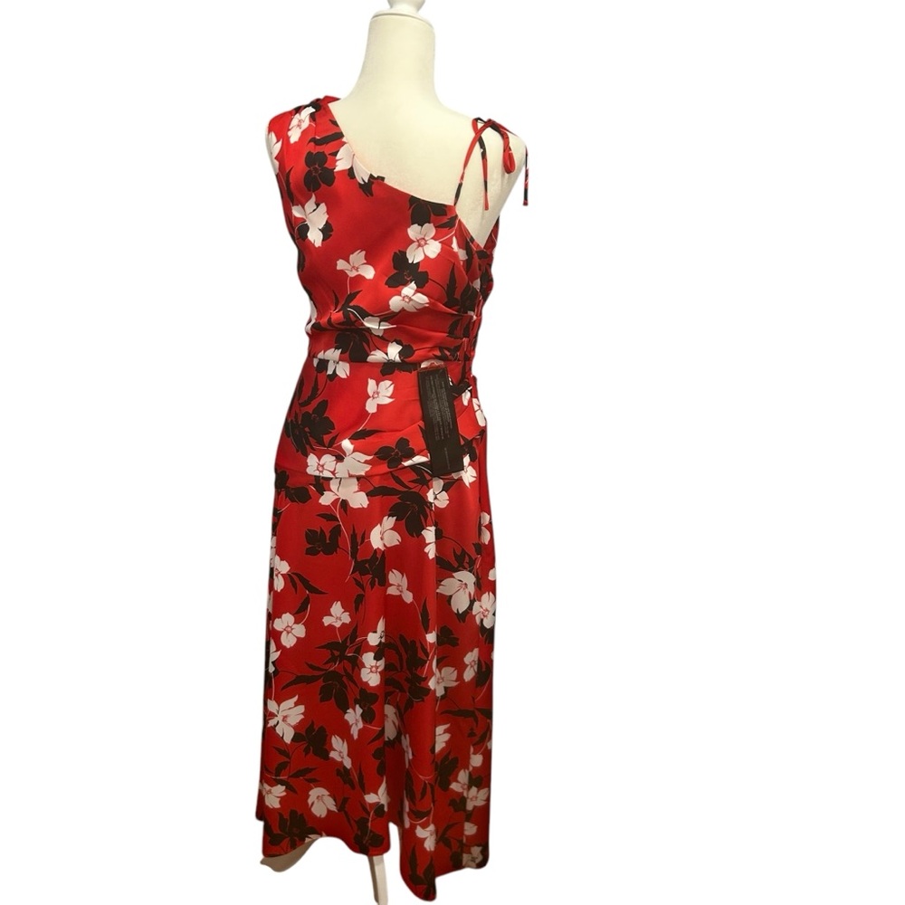 BCBG MAXAZRIA floral dress midi red/black NEW womens medium fancy wedding romant - Picture 3 of 16
